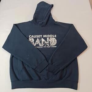 Gildan Heavy Blend CAUSEY MIDDLE BAND Mens Blue Cotton Blend Hoodie Sweatshirt L